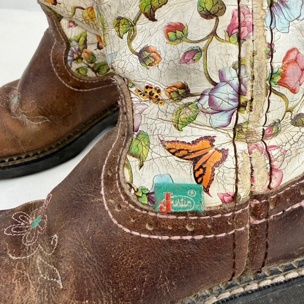 Justin Gypsy Girls Brown Leather Floral Butterfly Western Cowboy Boots 12.5Y